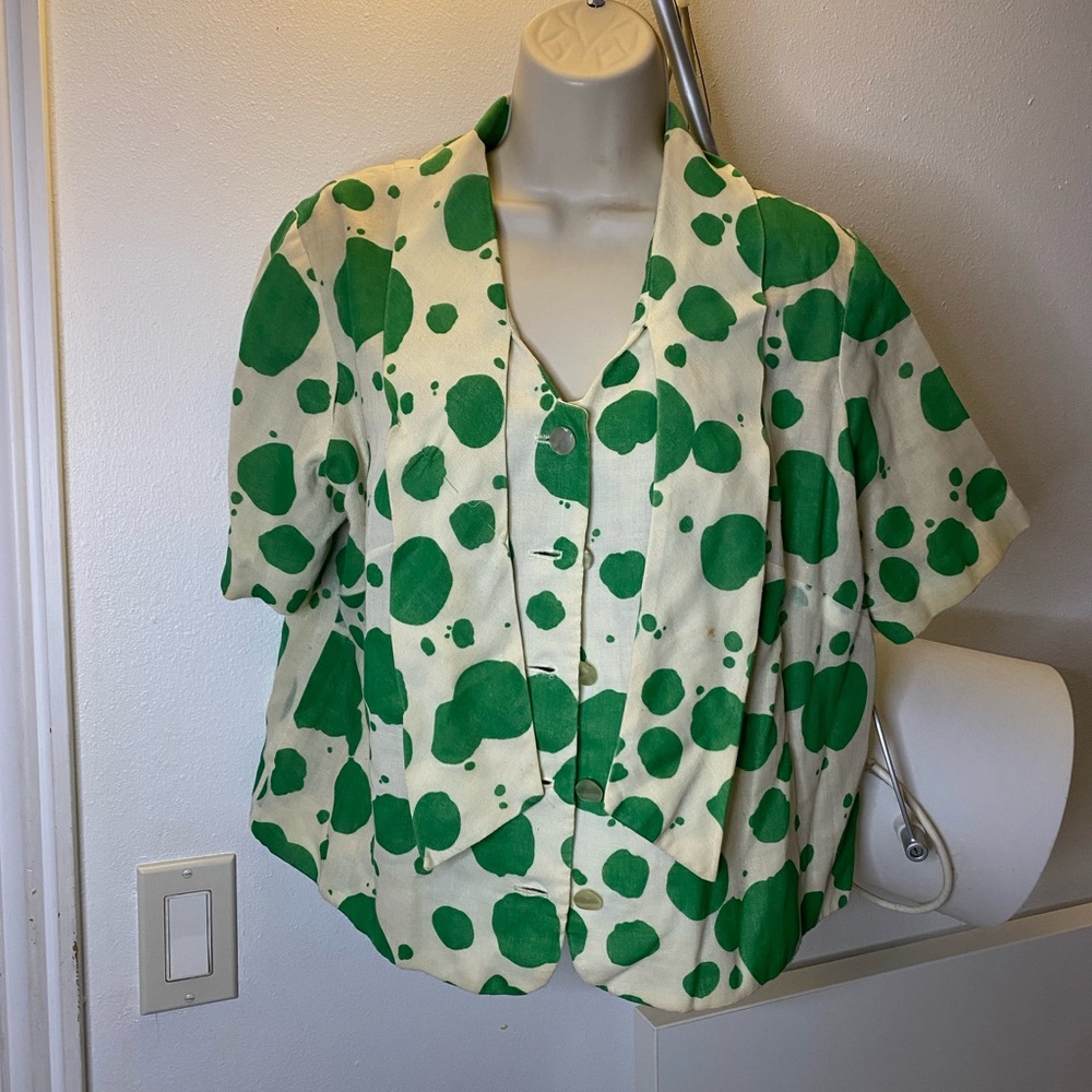 1970’s Vintage Green Polka Dot Women's Top and Skirt